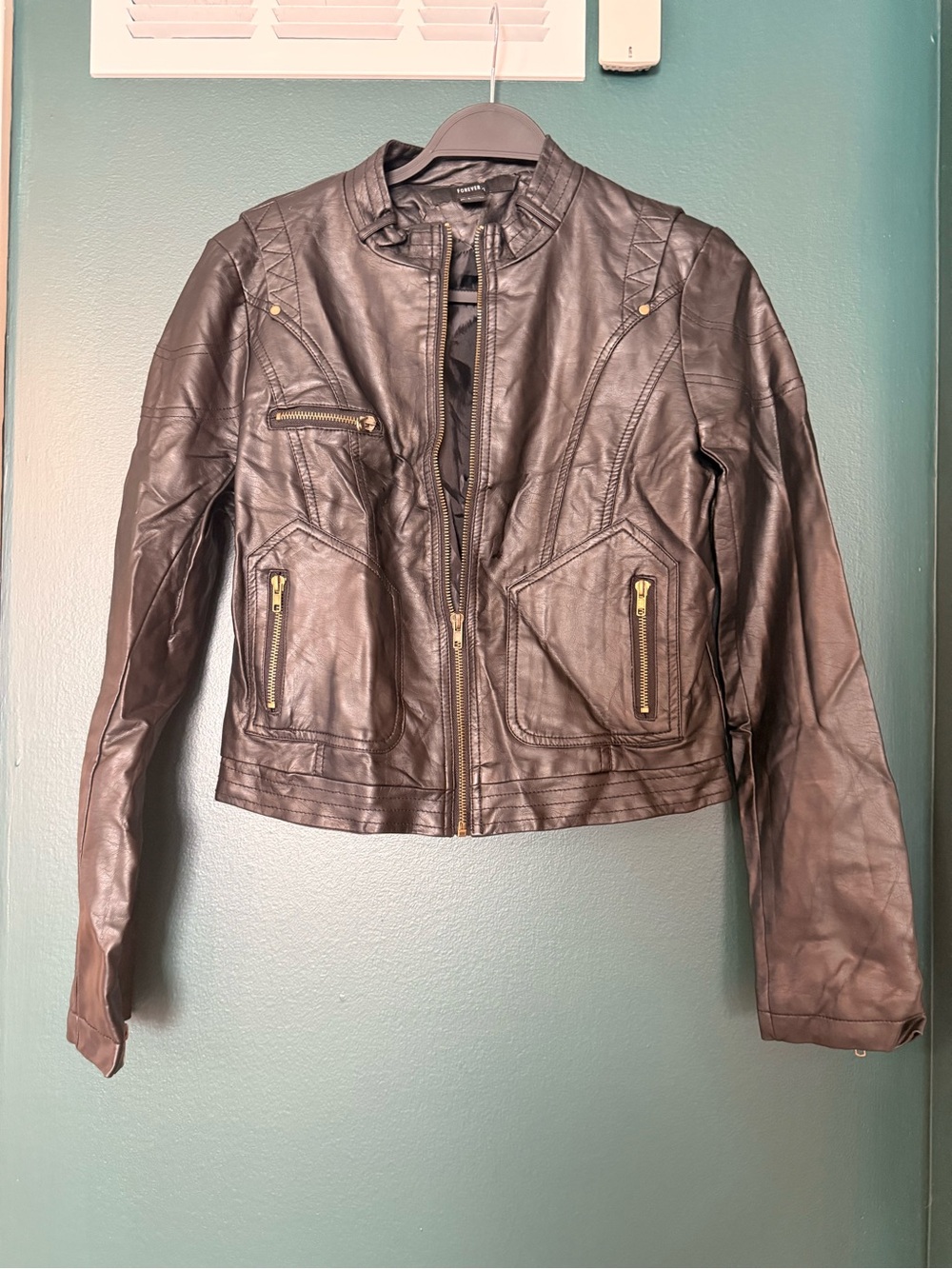 Forever 21 Black Faux Leather Moto Jacket with Gold Hardware